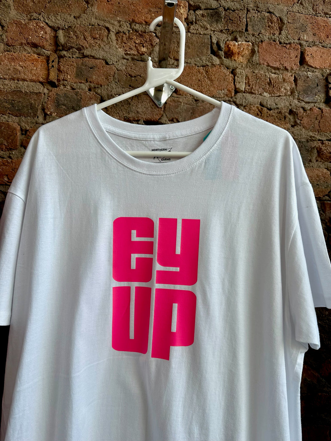 EY UP White Tee with Neon Pink (3XL)