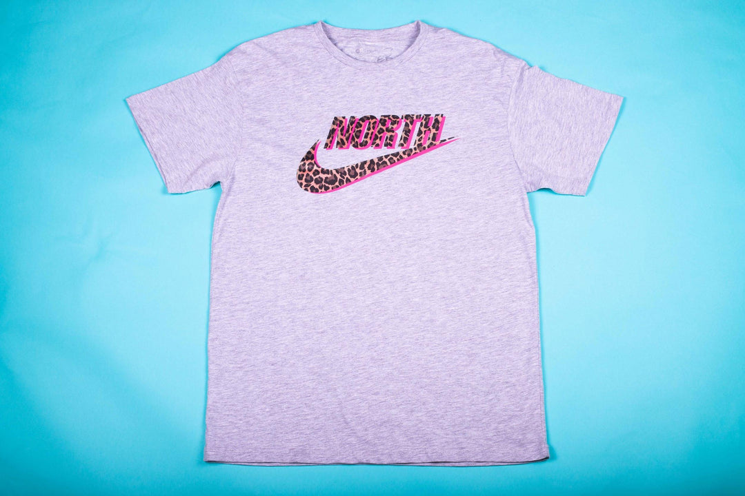 NORTH Grey T-Shirt with Leopard Print and Neon Pink - Northern Power Garms