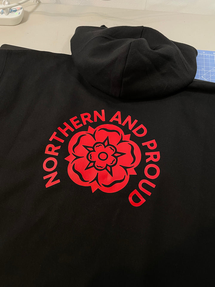 Northern Rose - Black Hoodie (Red or White Rose - Northern Power Garms