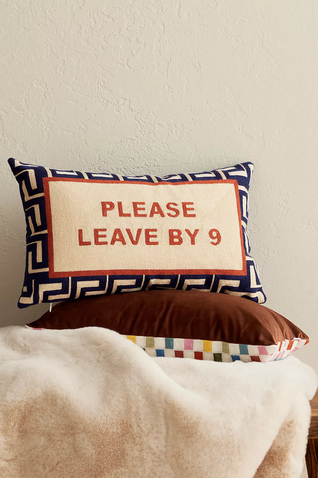 Funny Needlepoint Pillow – Please Leave By 9
