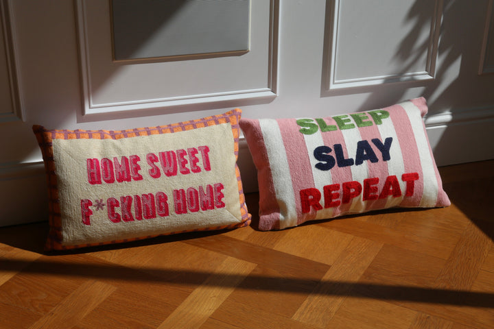 Funny Needlepoint Pillow – Home Sweet F*cking Home