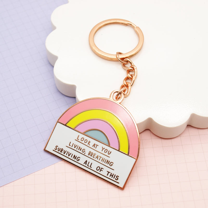 Living Breathing Surviving Rainbow Keyring