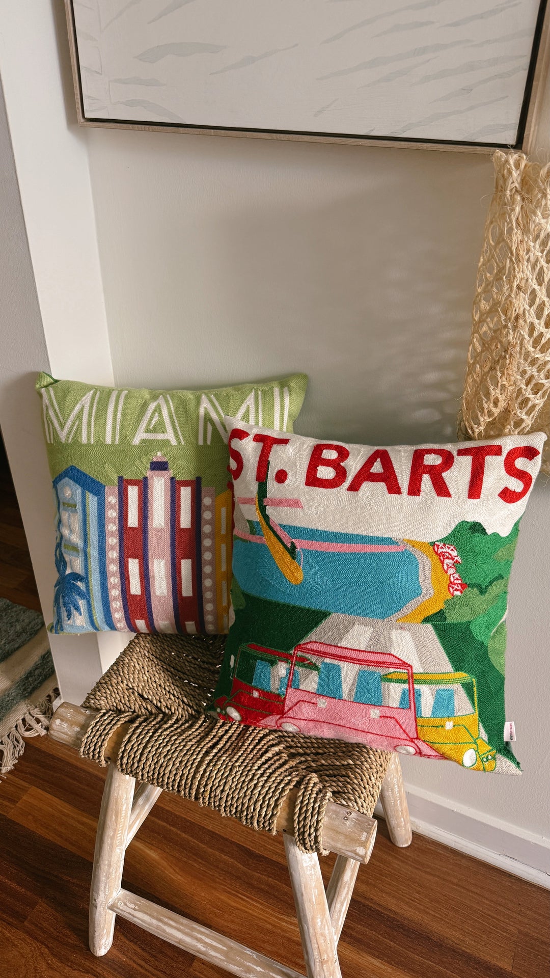 Miami Needlepoint Pillow – Art Deco Tropical Design